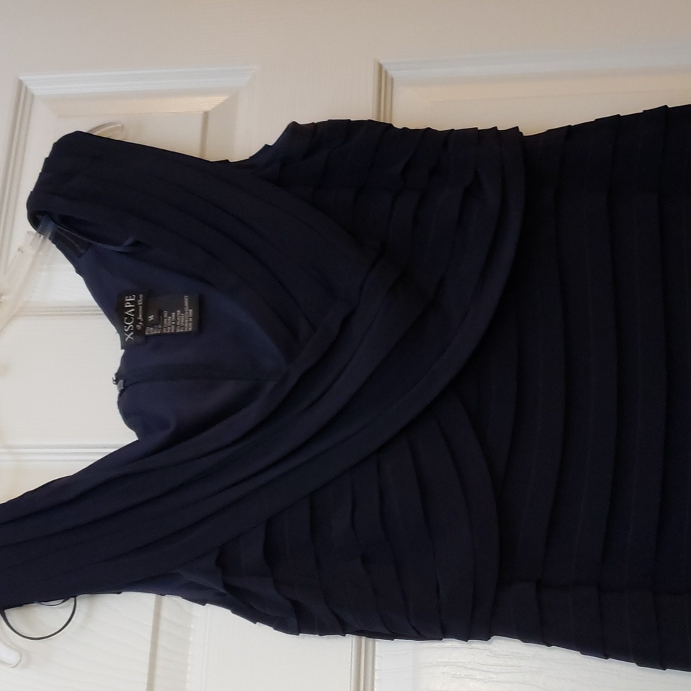 Xscape Navy Blue Ruch Gown Size 14